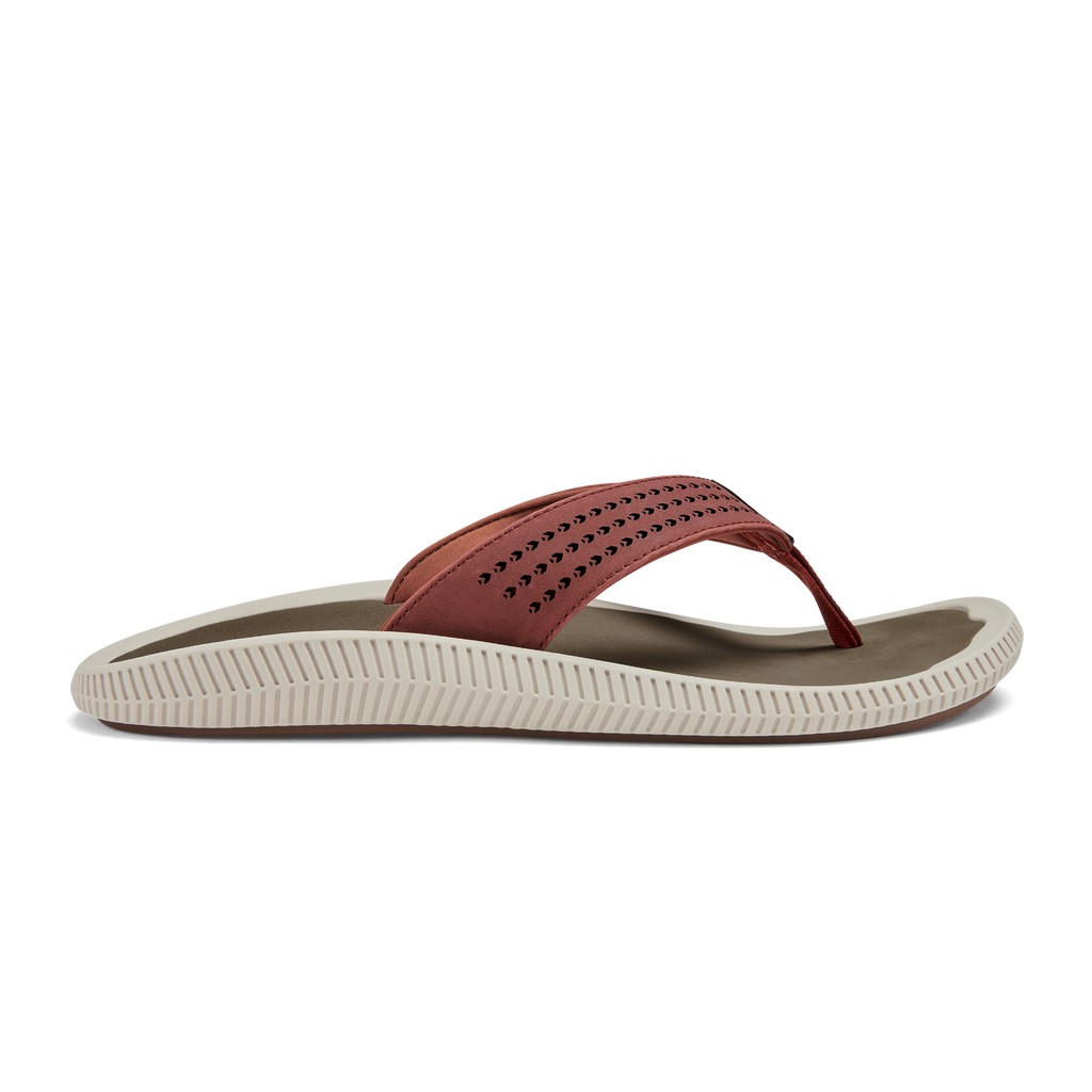 Olukai Zehentrenner Herren - Ulele Premium Beach Khaki/Rot - 27058WYTP
